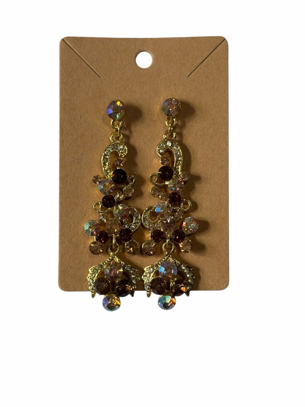 Gold-tone Brown Crystal Drop Earrings